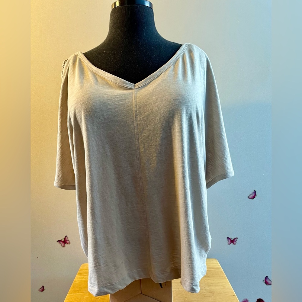 NWT Sonoma XL Tee Beige Casual Relax Fit Boho Lace Dolman Neutral